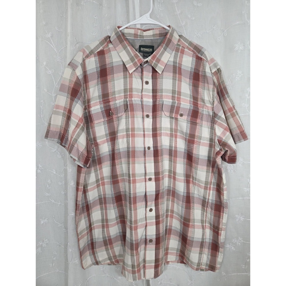 Outdoor Life Red Brown Plaid Short Sleeve Button Shirt 2XL
